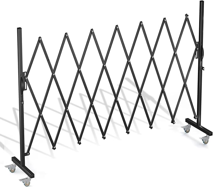 Expandable Barricade Gate,82" Metal Safety Barrier Gate with Casters,Accordion Garden Yard Outdoor Indoor Fence Folding Security Dog Gates Wall Mount,Black