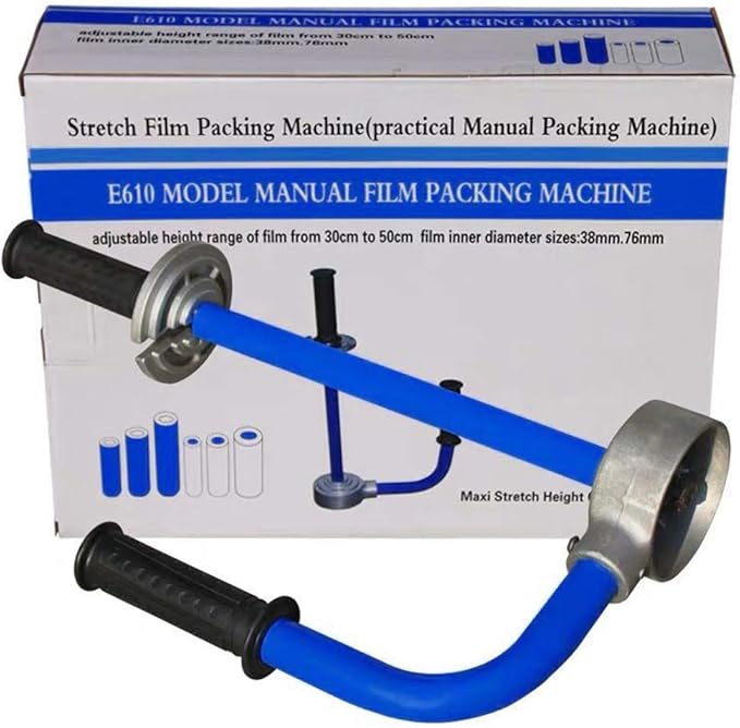 Pallet Stretch Film Packing Machine Shrink Wrap Dispenser Holder, Hand Stretch Wrapping Tool, Adjustable Height from 12-20 inch (Blue)