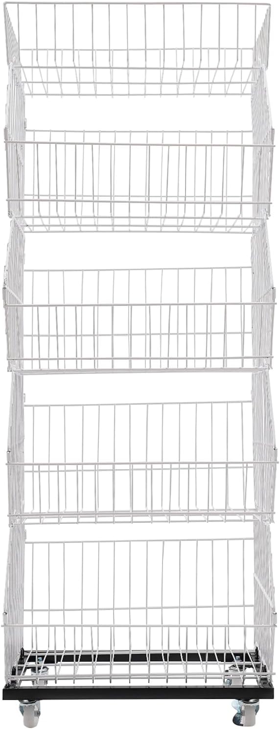 5 Tier Retail Display Rack, Rolling Storage Rack 5 Layers 18.9*17.72*55.12in Metal Display Shelf Fruit Vegetable Snack Basket Storage Supplies for Home Store Market (White, 48*45*140cm)