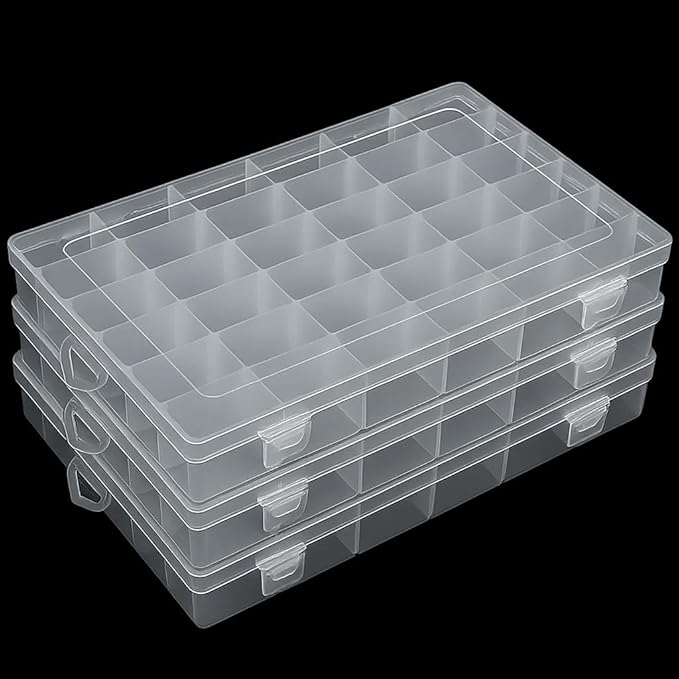 3pcs Clear Storage Small Parts Organizer Box Storage Bin With Dividers Multi Compartment for Beads Art DIY Tackle Box Organizer (36compartments)