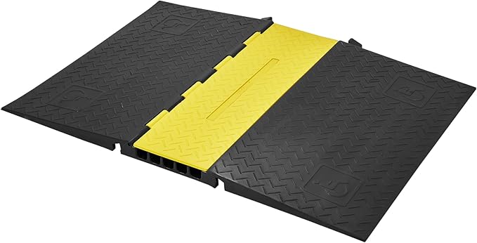 VEVOR 5 Channel Rubber Cable Protector Ramp, Heavy Duty 22000 lbs/axle Capacity Wire Hose Cord Cover Ramp, ADA Compliant Driveway Road Hump, Traffic Speed Bump w/Flip-Open Top Cover