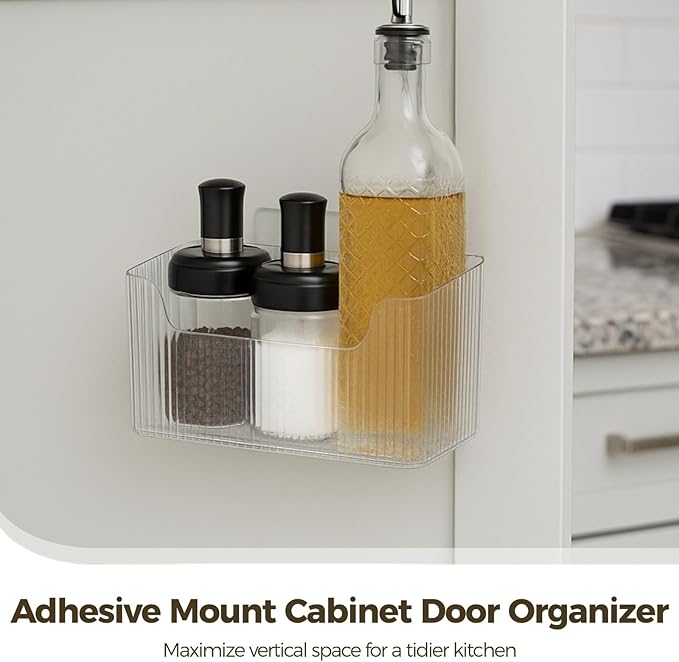 4 Pcs Plastic Wall Mount Organizer Bins - Self Adhesive Inside Cabinet Door Storage for Cosmetics Toiletries, Wall Organization Containers for Kitchen Bathroom Office, 7.9 x 3.5 x 5.7 in