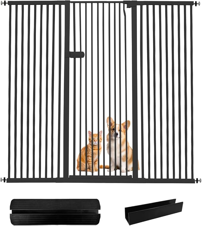 Lumizone Extra Tall Cat Gate 61.02" High Pressure Mounted Extra Wide 2025 New (17 Sizes) 1.37" Gap No Drilling Auto-Close One-Handed Operation Tall Pet Gate for Dogs(Black, 61.02" H x 63.39"-67.71" W)