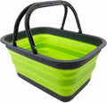 SAMMART 12L (3.17Gallon) Collapsible Tub with Handle - Portable Outdoor Picnic Basket/Crate - Foldable Shopping Bag - Space Saving Storage Container (Grey/Grass Green)