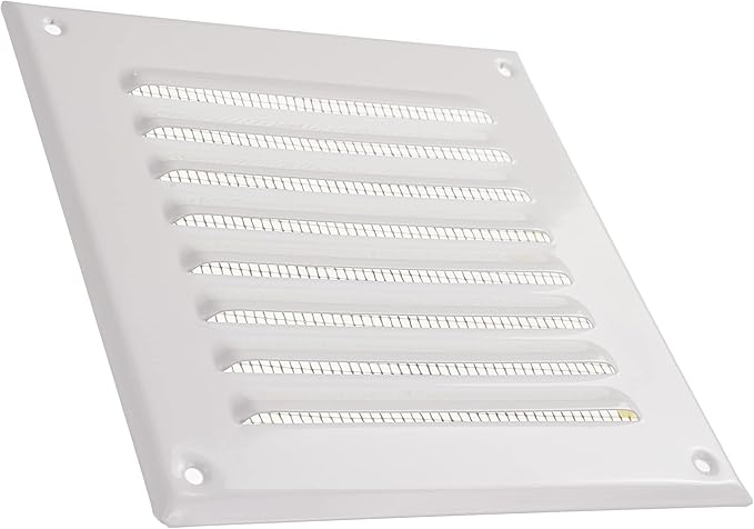 Vent Systems - 5 x 5 Inch (Inner) Pack of 2 White Metal Square Soffit Air Vent Grille Cover, Register Vent Deflector Louver Built-in Mesh HVAC for Bathroom Home Office Kitchen 6.5" x 6.5" (Outer)