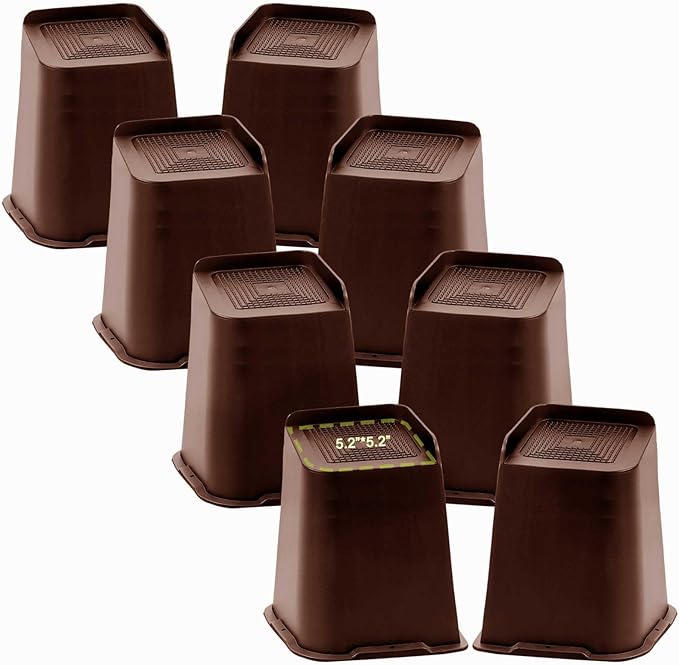 Bed Risers 1 inch, 2 inch, 3 inch, 4 inch, 6 inch, 8 inch Heavy Duty, Oversized Furniture Riser for Couch Sofa Table Chair Leg Frame Dorm, Support up to 6000 Lbs (Chocolat Brown 8 Pack, 8 inch)