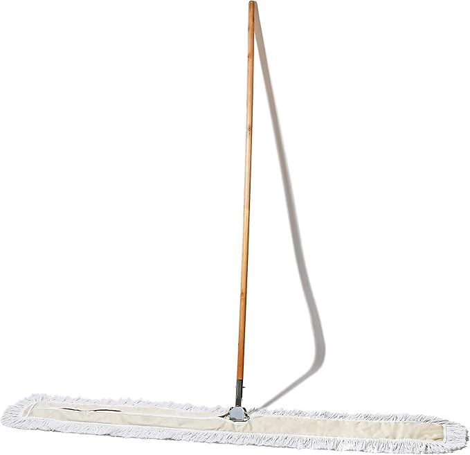 Commercial Dust Mop & Floor Sweeper, 60 in. Dust Mop for Hardwood Floors, Cotton Mop Head, Wooden Broom Handle, Industrial Dry Mop for Floor Cleaning & Janitorial Supplies