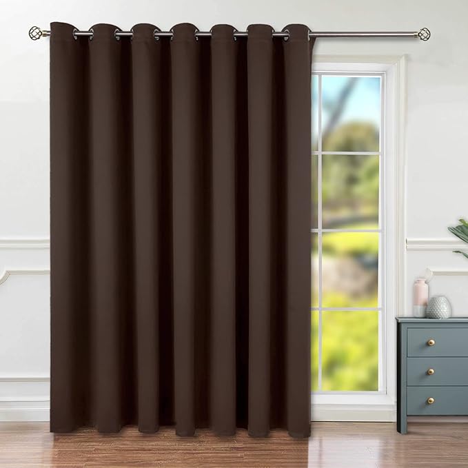 BGment Brown Sliding Door Curtain 120 Inch Long - Wide Room Darkening Room Divider Curtain for Bedroom Privacy Themral Insulated Grommet Room Separator Drape, 1 Panel, 100 X 120