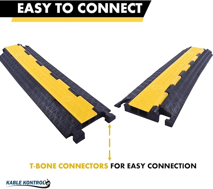 Kable Kontrol Atlas Cable Protector Wire Ramp - 2 Channel Bulk Wholesale Pallet - 40 Pcs - 39" Long Black & Yellow - 20,000 Lbs Load Capacity - Rubber Speed Bump Wire Protector Cord Cover - CP9972