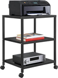Under Desk Printer Stand with Wheels, 3-Tier Heavy Duty Rolling Cart with Adjustable Storage Shelf, Industrial Printer Table for Printer, Scanner, Home, Office, Black