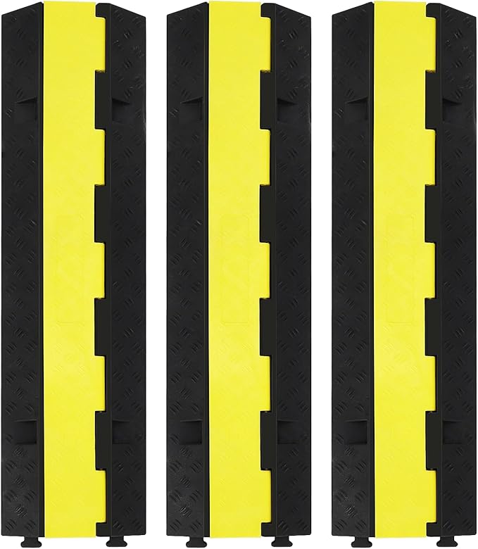 3 Pack Heavy Duty Rubber Cable Protectors with 2 Channel Ramps, 11000lbs Capacity Speed Bumps for Cables and Vehicles, Durable for Indoor and Outdoor Use