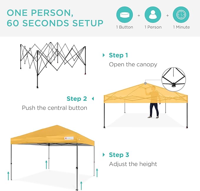 Best Choice Products 10x10ft 1-Person Setup Pop Up Canopy Tent Instant Portable Shelter w/ 1-Button Push, Case, 4 Weight Bags - Marigold