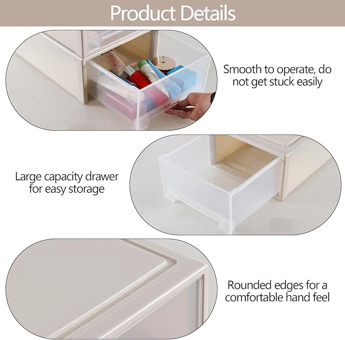 4-Pack 19 Quart Stacking Drawer, Clear Storage Closet Organizer, Yellow Frame, Stackable Modular Plastic Drawers for Clothes, Accessories, Craft Supplies, Shoes or Linens