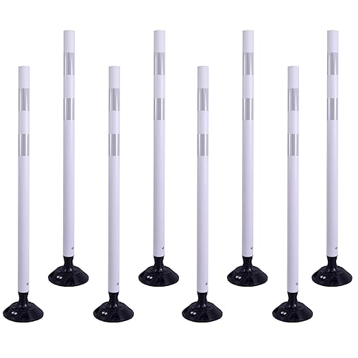 8 Pack Traffic Delineator Posts – High Visibility Reflective Safety Cones with Spring Base for Roadway, Parking, Garage, Construction Zones (White, 48 Inch)