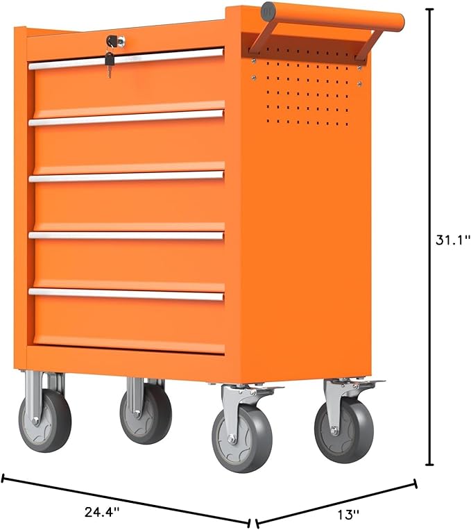5-Drawers Garage Tool Chest, Large Capacity Tool Cabinet Heavy Duty Mechanic Rolling Tool Box Metal Locking Tool Cart with Drawers and Wheels for Storage