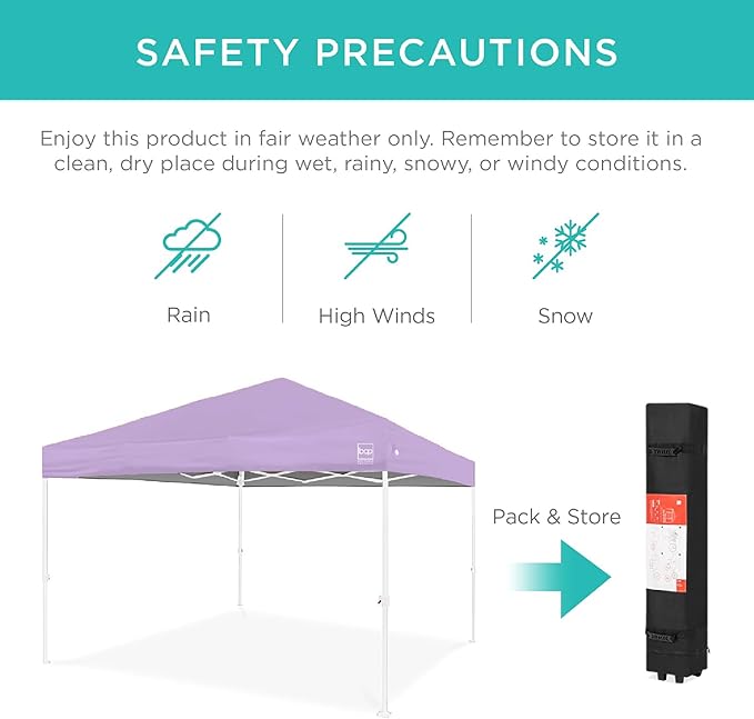 Best Choice Products 10x10ft 1-Person Setup Pop Up Canopy Tent Instant Portable Shelter w/ 1-Button Push, Case, 4 Weight Bags - Lilac/White