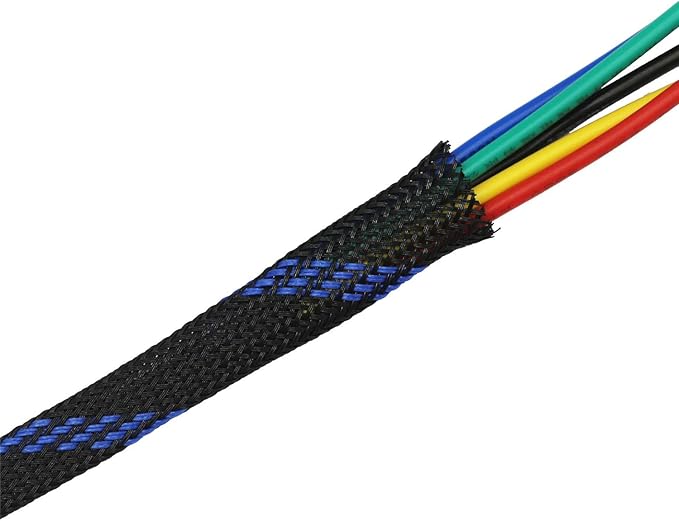 30ft PET Expandable Sleeving Wire Cable Sleeve (2/3", Steel Blue&Black)