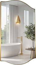 ANDY STAR Gold Bathroom Mirror, 24"x36" Brushed Brass Scalloped Wall Mirror in Stainless Steel Metal Frame, Unique Vanity Mirror with Modern Curved Edge Design, Ideal for Bathroom, Bedroom, Entryway