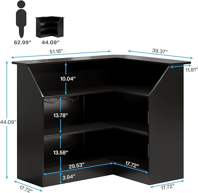 Tribesigns L-Shaped Bar Cabinet, 4-Tier Corner Bar Unit with Stemware Racks, Black