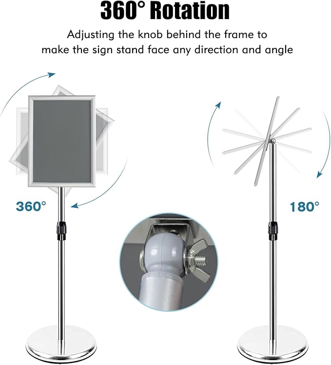Adjustable Sign Stand for Display, Pedestal Floor Signage Stand Holder with Heavy Duty Base, for Outdoor or Indoor Advertising (8.5 x 11, Silver)