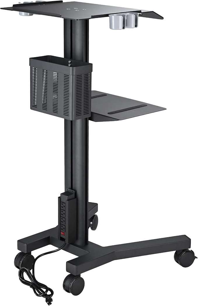 Yescom Mobile Laptop Cart Rolling PC Stand Computer Workstation on Wheels with Handle 220 Lbs Capacity CPU Printer Power Strip Holder for Lap School Office Salon Spa Dental