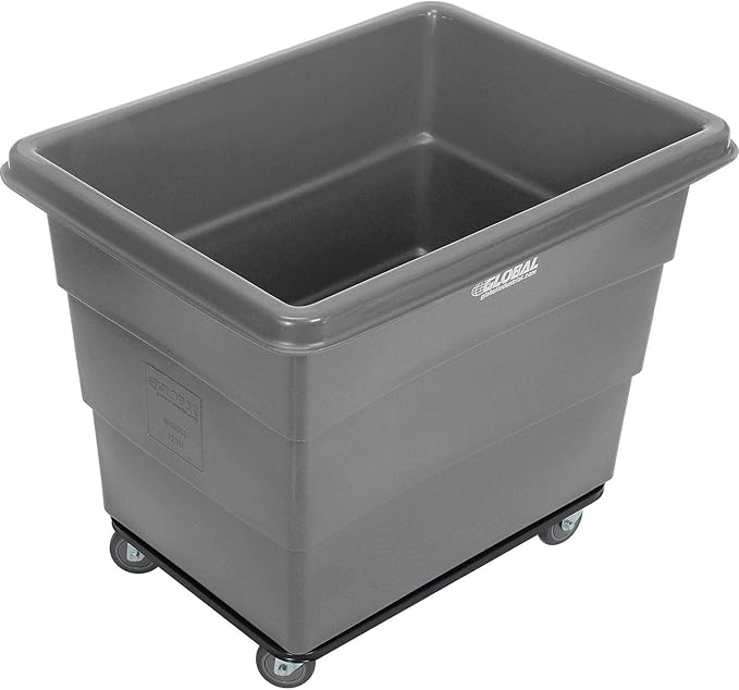Global Industrial 12 Bushel Plastic Bulk Box Truck, Steel Chassis Base, 1000 lbs. Capacity, 4" Non-Maring Rubber Casters, Gray, 38-2/5"L x 28-9/10"W x 33" H