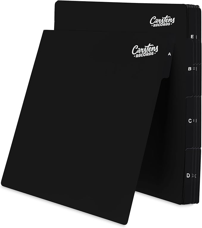 Carstens Records Heavy Duty Vinyl Album Dividers A-Z | Single Sided Printing | 12" LP Organizers with Tabs | Pack of 26 Black | Made in The USA | for Side Browsing
