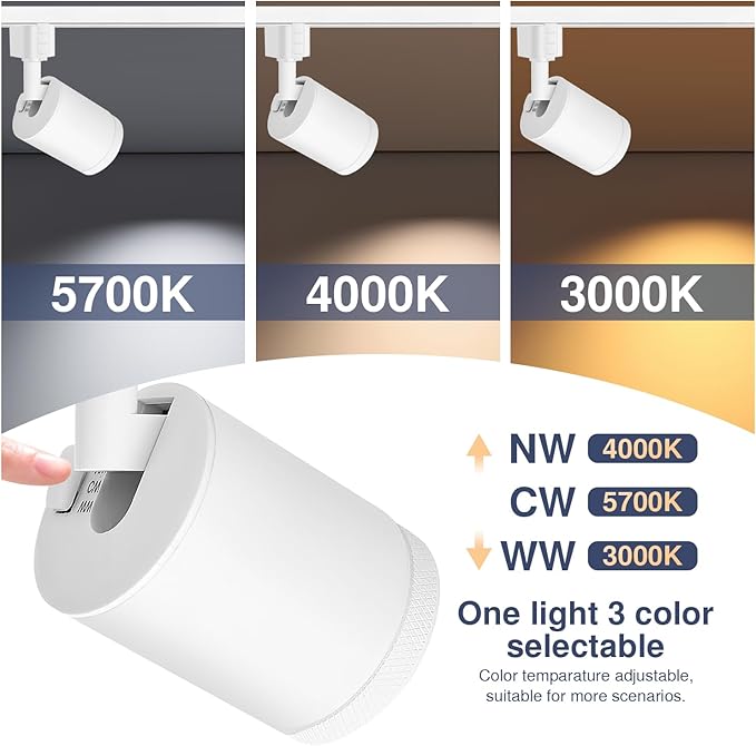 10W LED White Track Lighting Heads, H Type Track Lighting Rail Ceiling Spotlight for Accent Task Wall Art Exhibition Lighting, and Wall Art Display Illumination 3000K-5700K, CRI90+ (6-Pack