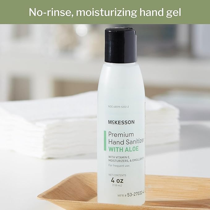 McKesson Hand Sanitizer with Aloe, 4 oz Pump Bottle [Pack of 1] – 70% Ethyl Alcohol, Spring Water Scent, No-Rinse Sanitizing Gel with Vitamin E and Moisturizers, Medical-Grade