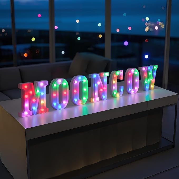 mooncow Rechargeable Light Up Letters,Colorful Marquee Letters with Remote,Gift Wrap Gifts,Bedroom Home Bar Party Decor (E)