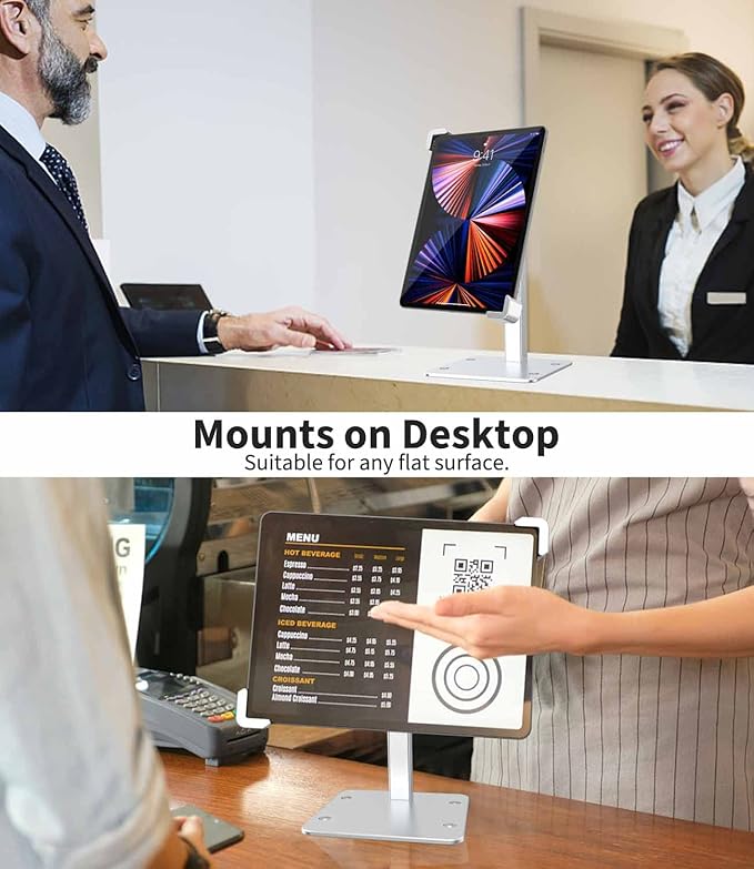 Anti-Theft Desktop Tablet Kiosk Stand for 7-11" Tablets, Security Countertop Stand with Lock & Key, 360 Swivel, Non-Slip Rubber, Compatible with iPad Pro 11/Air/Mini, Galaxy Tab S9/S8/S7