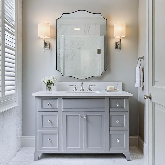 ANDY STAR Chrome Bathroom Mirror for Wall, 24x32 Inch Polished Chrome Mirror, Bathroom Mirror for Over Sink, Irregular Wall Mirror in Thin Stainless Steel Frame Deep 1’’, Wave Inspired Style