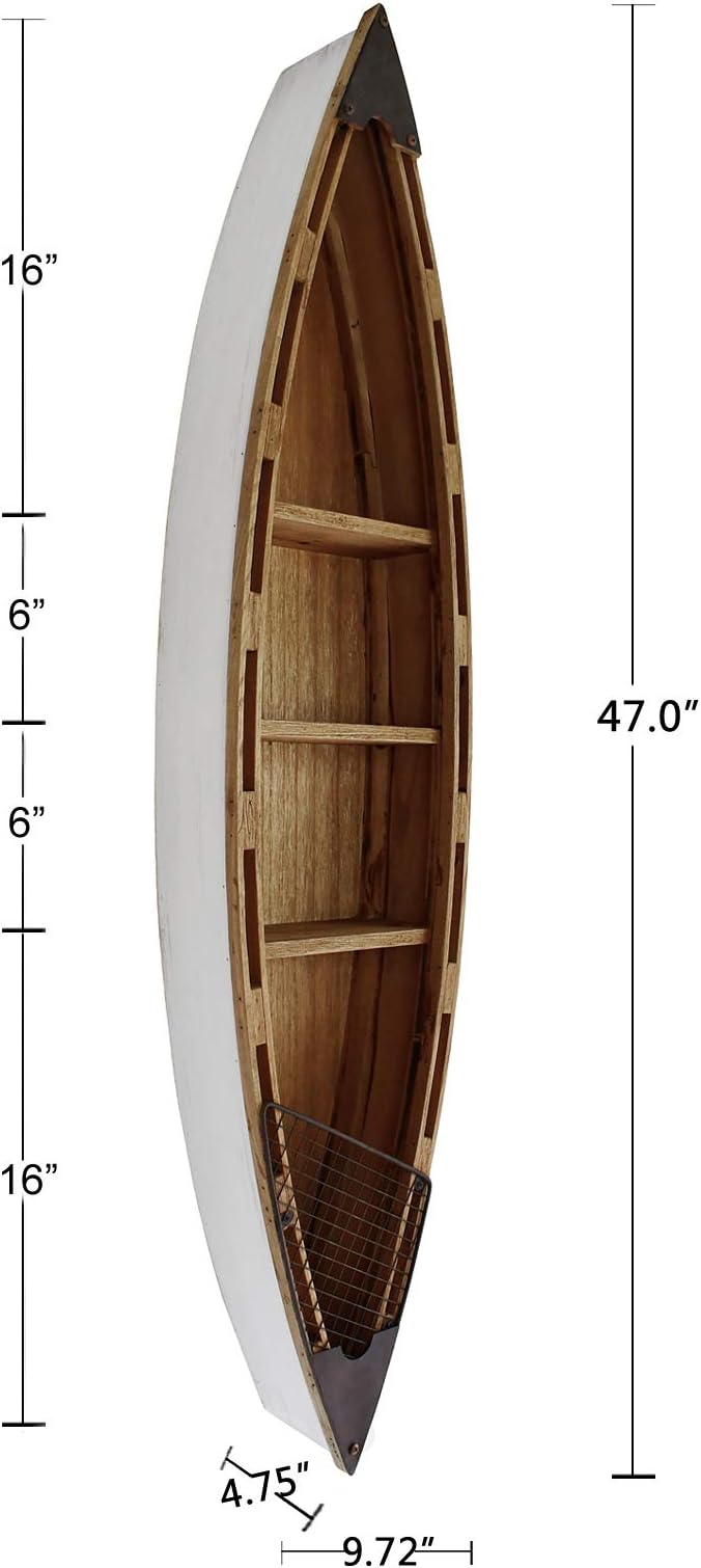 Aecipl Solid Wood Boat Shelf Decorative Nautical Wall Decor Beach Themed Bookcase Large Wooden 3-Tier Display Shelves for Home Kitchen Bedroom Living Room (47" H)