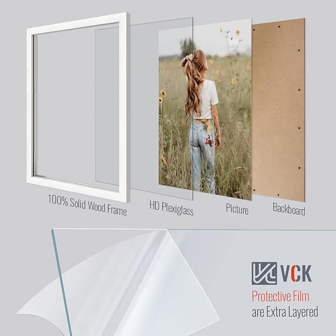 VCK 16x24 Poster Frames Set of 5, White Solid Wood Picture Frame, Textured Exclusive Wall Gallery Frame