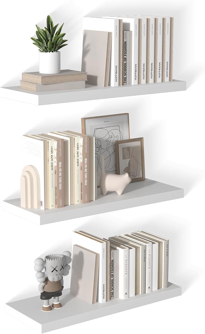 12 Inch Deep Floating Shelves for Wall 3 Pack Floating Shelfs Large Storage Space Wall Decor Display Shelf for Bathroom Living Room Bedroom Kitchen 30" W x 12" D x 1.2" H White