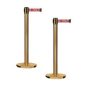 Montour Line MI650 Set of 2 Retractable Belt Barrier Stanchion, Cast Iron Base, Satin Brass Post (16 ft Red with"Authorized Access ONLY" White Letters Belt)