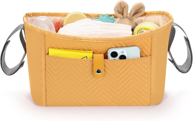 Accmor Universal Stroller Organizer, Stroller Bag Stroller Caddy Organizer, Stroller Accessories Fits for Uppababy, Baby Jogger, Nuna, Doona, Britax Strollers, Brown
