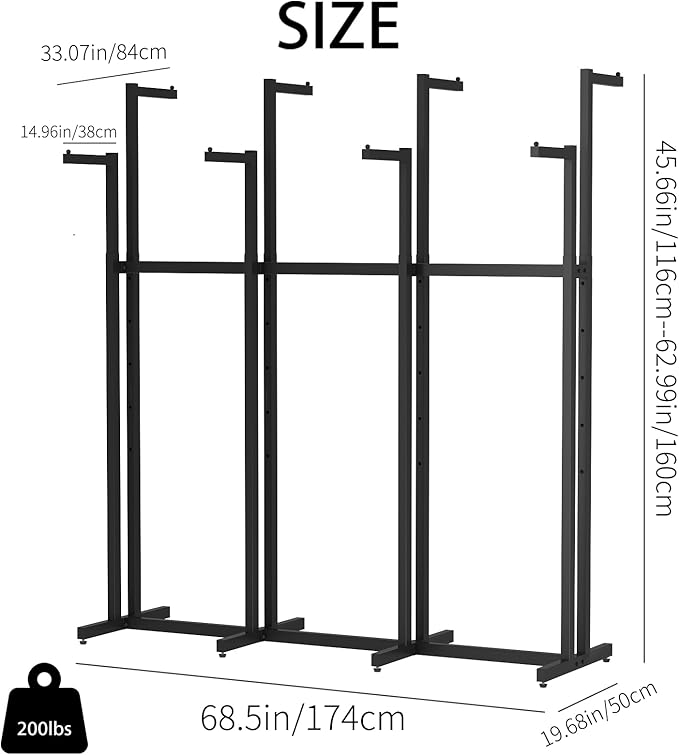 Black Clothing Racks with 8 Arms, Metal Clothing Racks for Hanging Clothes, Freestanding Garment Rack Heavy Duty, 46" to 63" Adjustable Height Retail Clothing Rack for Boutiques Display