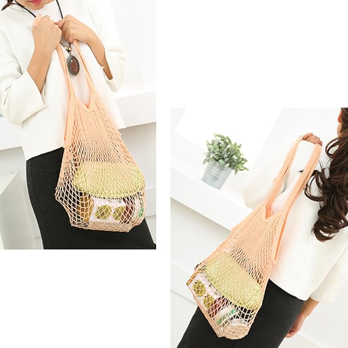 Portable Reusable Mesh Cotton Net String Bag Organizer Shopping Tote Handbag Fruit Storage Shopper NEW (purple)