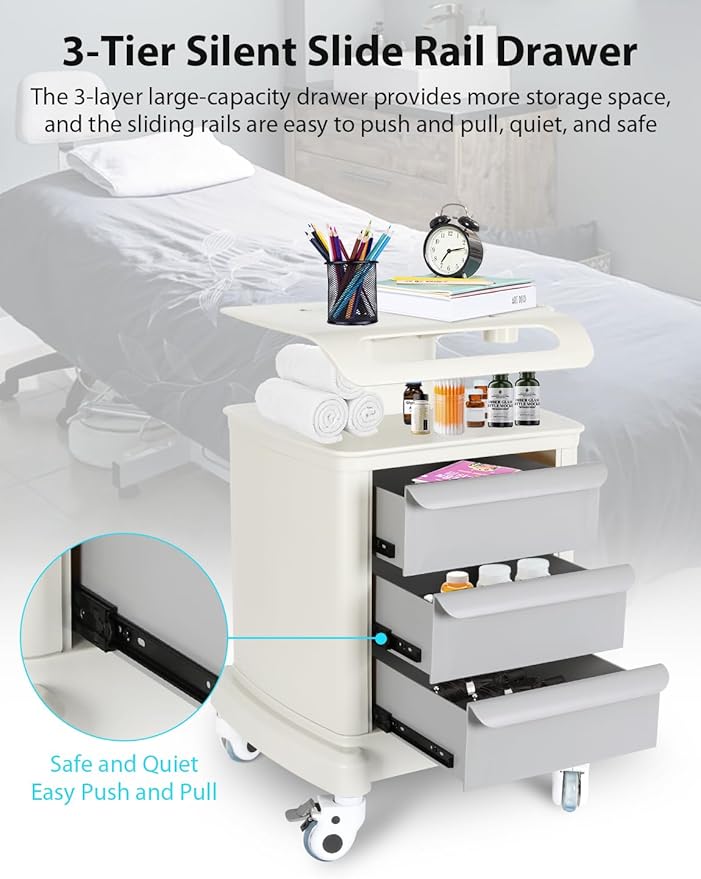 Mobile Ultrasound Trolley Cart Portable Ultrasound Imaging Scanner Vehicle Medical Beauty Storage Cart 110LBS Load with 4 Wheels 2 Brake for Hospital Office Bedroom Medical Clinic