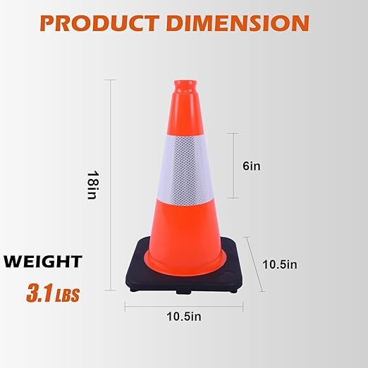 4 Pack 18 Inch Orange PVC Traffic Cones Black Base Stable Durable, Parking Lot Driveway School Training Safety Cones Multi-Purpose (4, Orange, 18 Inch)