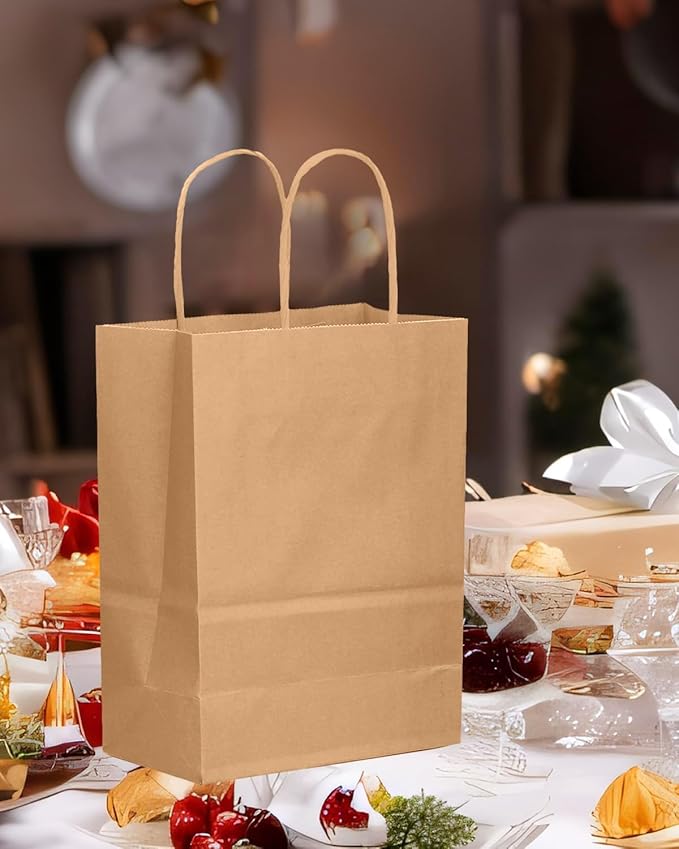 qiqee 100-Packs Brown Paper Gift Bags with Handles Bulk Assorted Sizes(33pcs Large 13", 33pcs Medium 11", 34pcs Small 8")