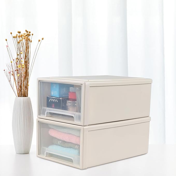 13 Quarts 3 Packs Plastic Stacking Storage Drawers, Plastic Storage Drawer Unit