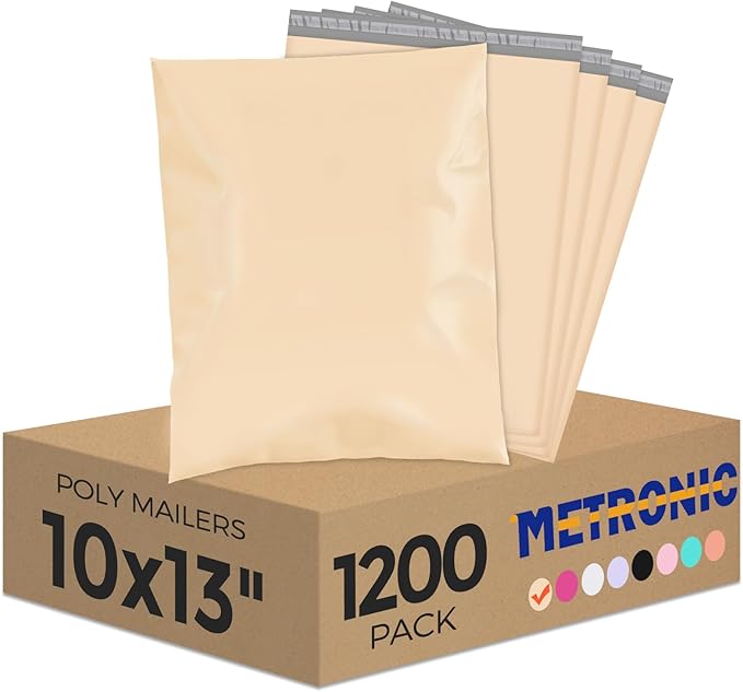 Metronic Poly Mailers 10X13 1200Pack, Strong Adhesive Shipping Envelopes for Clothing, Waterproof Shipping Bags for Small Businesses, Flexible Mailers Poly Bags Packages Bags, Champagne