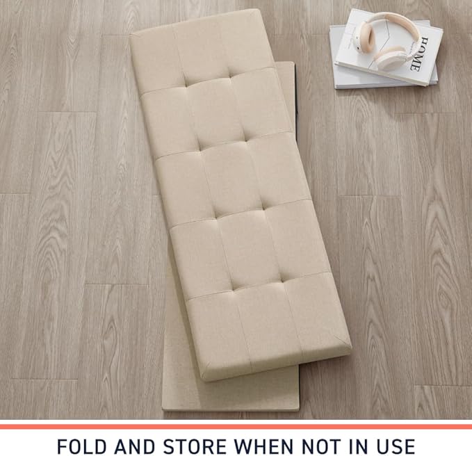 Ornavo Home 43 Inch Folding Storage Ottoman with Storage Bench, Long Large Storage Ottoman Bench, Storage Chest, Foot Rest Stool, Bedroom Bench with Storage - (Beige)