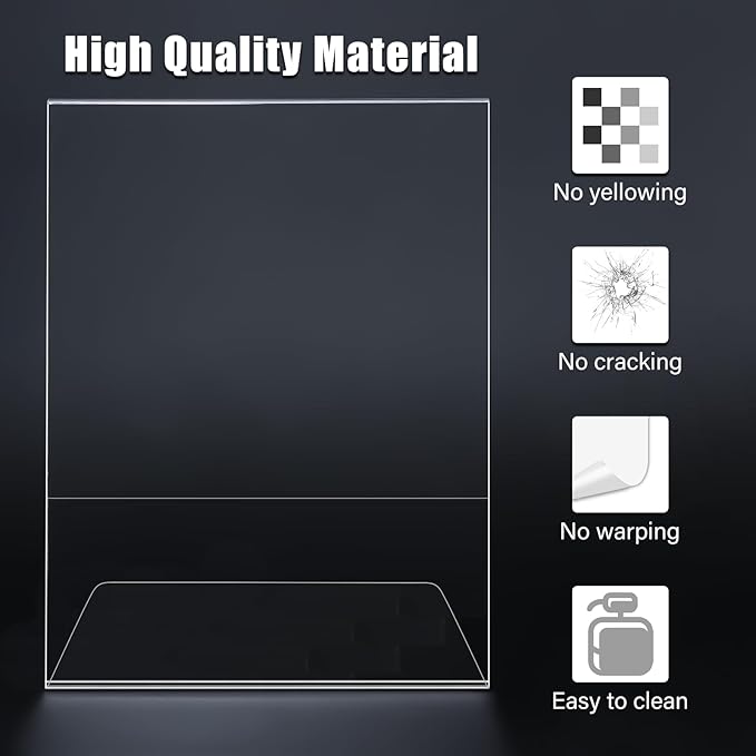 12pack 8.5x11 Acrylic, L Shape Clear Plastic, Menu Holder, Unbreakable Table Sign Holder for Restaurant, Office, School, Store and Home Use
