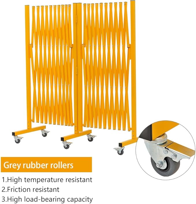 GYMTIME Metal Expandable Barricade, Portable Safety Barrier with Casters, Mobile Folding Scissor Gate, Aluminum Retractable Fence for Indoor Outdoors, 0-180 Degree Rotating, 23.6 Feet, Yellow