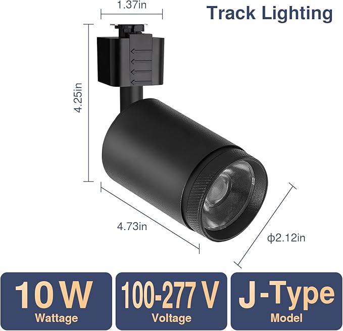 10W LED Black Track Lighting Heads,J Type Track Lighting Rail Ceiling Spotlight for Accent Task Wall Art Exhibition Lighting, and Wall Art Display Illumination 3000K-5700K, CRI90+ (6-Pack