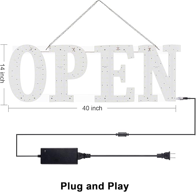40"x14" Extra Large LED Open Signs for Business with Remote Controlled, 10 Levels Brightness Adjustable Unique Design Super Bright with Chain, High Visibility for Stores Bar Hotel Retail Shop Salon