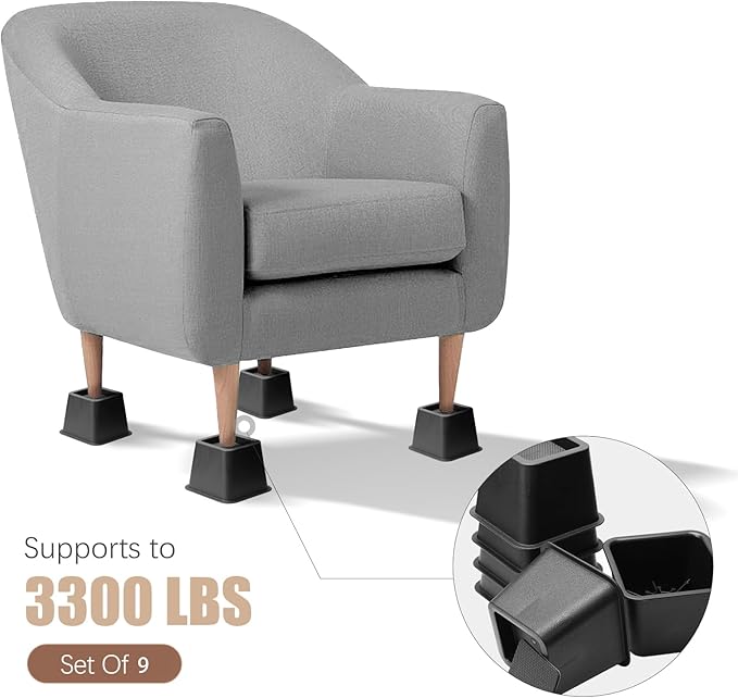 Bed Riser/Furniture Lift Bed/Bed risers/Furniture Lifter/Table risers/Frame Risers Create Under Bed Storage Heavy Duty for Furniture Height Adjustment (Black 9 Pack, 3 Inch)